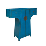 Chinese Moon Face T-Shape Benitoite Blue Drawers Side Table Cabinet cs7510S