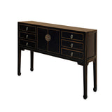 Oriental Black Lacquer Tall Moon Face 6 Drawers Slim Foyer Table cs7567S