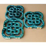 Lot of 3 Chinese Infinite Knot Turquoise Green Mix Glaze Clay Tile cs7264S