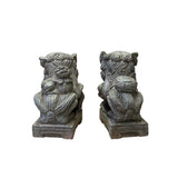 Pair Chinese Brown Rough Marks Fengshui Foo Dog Lion Figures ws2622S
