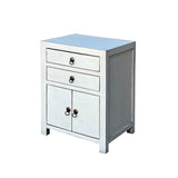 Chinese Distressed Off White 2 Drawers End Table Nightstand cs7446S