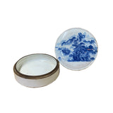 Chinese Blue White Porcelain Scenery Graphic Round Box Display ws2019S