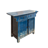 Chinese Oriental Distressed Bright Blue Credenza Side Foyer Table cs7492S