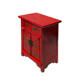 Chinese Rustic Bright Red Golden Graphic End Table Nightstand cs7335S