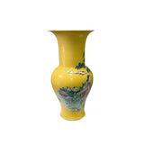 Vintage Chinese Yellow Base People Scenery Wide Mouth Porcelain Vase ws2558S