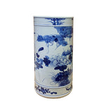 Chinese Blue White Porcelain Flower Birds Graphic Column Vase Holder ws2716S