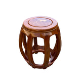 Chinese Golden Brown Mother of Peal Inlay Birds Round Barrel Stool ws2700S