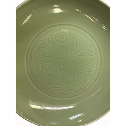 Chinese Celadon Green Flower Underlay Fengshui Porcelain