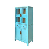 Chinese Pastel Blue Shutter Doors Small Display Bookcase Curio Cabinet cs7557S
