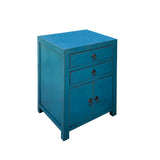 Modern Chinese Distressed Bold Bolection Blue 2 Drawers End Table Nightstand cs7424S
