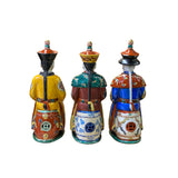 Chinese Color 3 Sitting Ching Qing Emperor Kings Figure Set ws2003S
