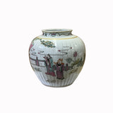 Oriental Distressed Marked Off White Base People Theme Porcelain Round Jar ws2572S