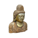 Vintage Oriental Stone Golden Face Kwan Yin Bodhisattva Bust Statue cs7275S