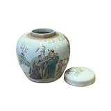 Oriental Distressed Marked Off White People Theme Porcelain Round Jar ws2610S