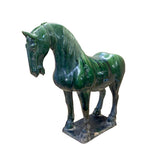 Chinese Distressed Zucchini Green Glazed Ceramic Horse Figure ws2729S