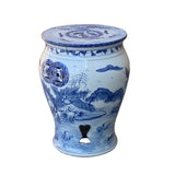Chinese Blue & White Porcelain Mountain Tree Small Round Stool Table cs7405S