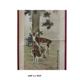 Vintage Chinese Color Ink Double Deer Scroll Painting Wall Art ws1977S