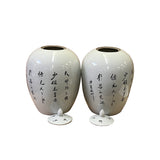 Pair Oriental Ceramic White Base Orange Foo Dog Oval Jars ws2599S