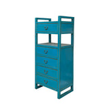 Oriental Bright Benitoite Blue Drawers Open Shelves Chest Cabinet Stand cs7564S