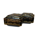 Chinese Distressed Black Lacquer Double Rhombus Dragons Box ws2023S