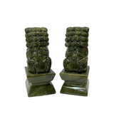 Pair Chinese Green Stone Foo Dog Lion Fengshui Figures 7" ws2375S