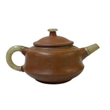 Chinese Zisha Clay Brown Jade Stone Handle Teapot Display Art ws2669S