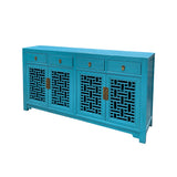 Asian Pastel Blue Shutter Doors Hardware Sideboard Credenza Console Handmade Solid Wood Cabinet cs7522S