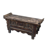 Asian Vintage Rustic Carving Low Kang Table Cabinet Display Stans With Drawer Cs7195S