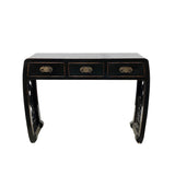Black Lacquer Curve Panel Legs 3 Drawers Slim Foyer Side Table cs7370S