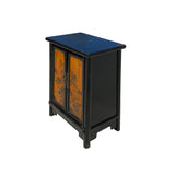 Chinese Distressed Black Yellow Scenery Graphic End Table Nightstand cs7346S
