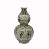 Distressed Off White Porcelain Hand-painted Color Graphic Small Vase ws2959S
