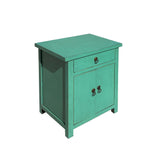 Handcrafted Chinese Contemporary Turquoise Green Pastel Simple End Table Nightstand cs7371S