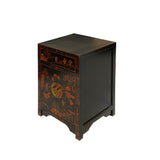 Chinese Distressed Black Copper Scenery Graphic End Table Nightstand cs7418S