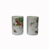 Pair Chinese White Porcelain Color Butterflies Holder Pot Vase ws2977S
