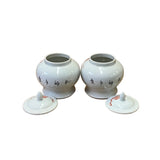 Pair Small Oriental Ceramic White Base Orange Foo Dog Temple Jars ws2597S