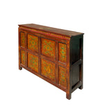 Distressed Rustic Chinese Tibetan Floral Side Table Cabinet cs7429S