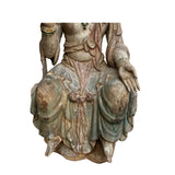 Chinese Rustic Wood Sitting Bodhisattva Kwan Yin Tara Statue ws2698S