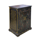 Chinese Distressed Black Color Dragons Graphic Side Table Cabinet cs7228S