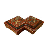 Chinese Distressed Brick Red Lacquer Double Rhombus Dragons Box ws2022S