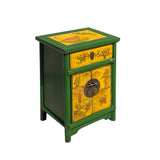 Oriental Distressed Green Yellow Kids Graphic End Table Nightstand cs7408S