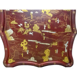 Chinese Ox Blood Red Brown Lacquer Golden Scenery Square Tray Display Art cs7213S