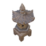 Chinese Gray Brown Hexagon Pagoda Top Stone Lamp Garden Lantern cs7376S