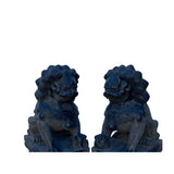 24" Chinese Medium Pair Black Gray Stone Fengshui Foo Dog Statues cs7253S