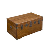 Vintage Oriental Chinese Brown Wood Iron Hardware Trunk Table cs7435S