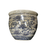 Chinese Off White Cream Crackle Blue Dragons Graphic Porcelain Pot Planter cs7550S