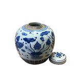 Chinese Hand-paint Flowers Fishes Blue White Porcelain Ginger Jar ws2818S