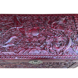 Oriental Chinese Burgundy Phoenix Dragon Carving Camphor Trunk Table cs7528S
