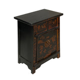 Chinese Rustic Black Copper Graphic End Table Nightstand cs7410S