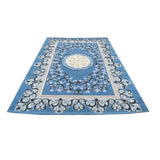 Large Rectangular Pastel Blue Floral Motif Graphic Wool Rug Carpet cs7530S