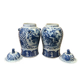 Pair of Chinese Blue White Porcelain Flower Bird Graphic Temple Jars ws2550S